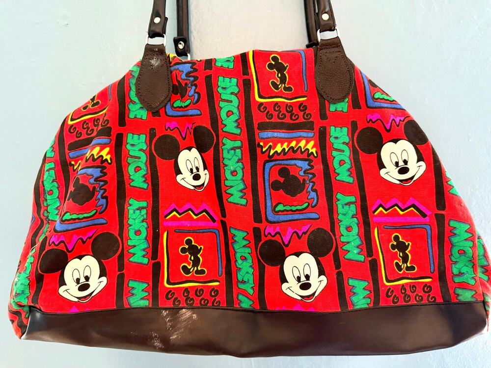 Vintage 90s Mickey Unlimited Disney Pop Art Canvas Large Tote Bag Weekender